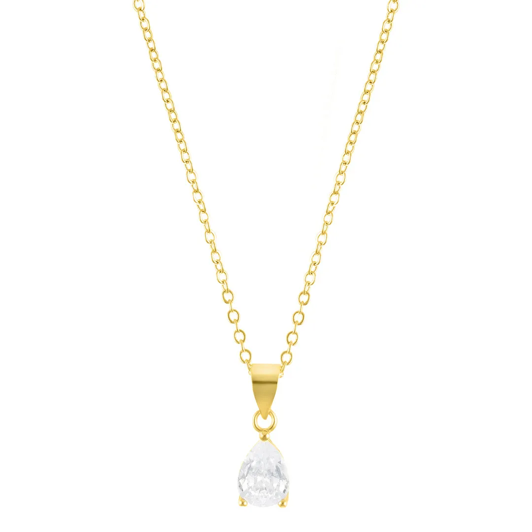 Pear Shaped Crystal Pendant Necklace gold