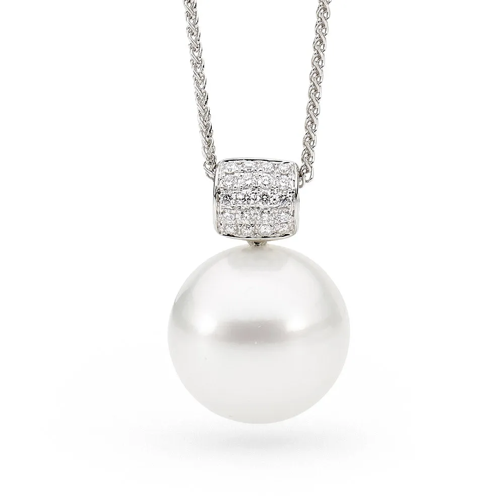 Pearl and Pave Set Diamond Pendant