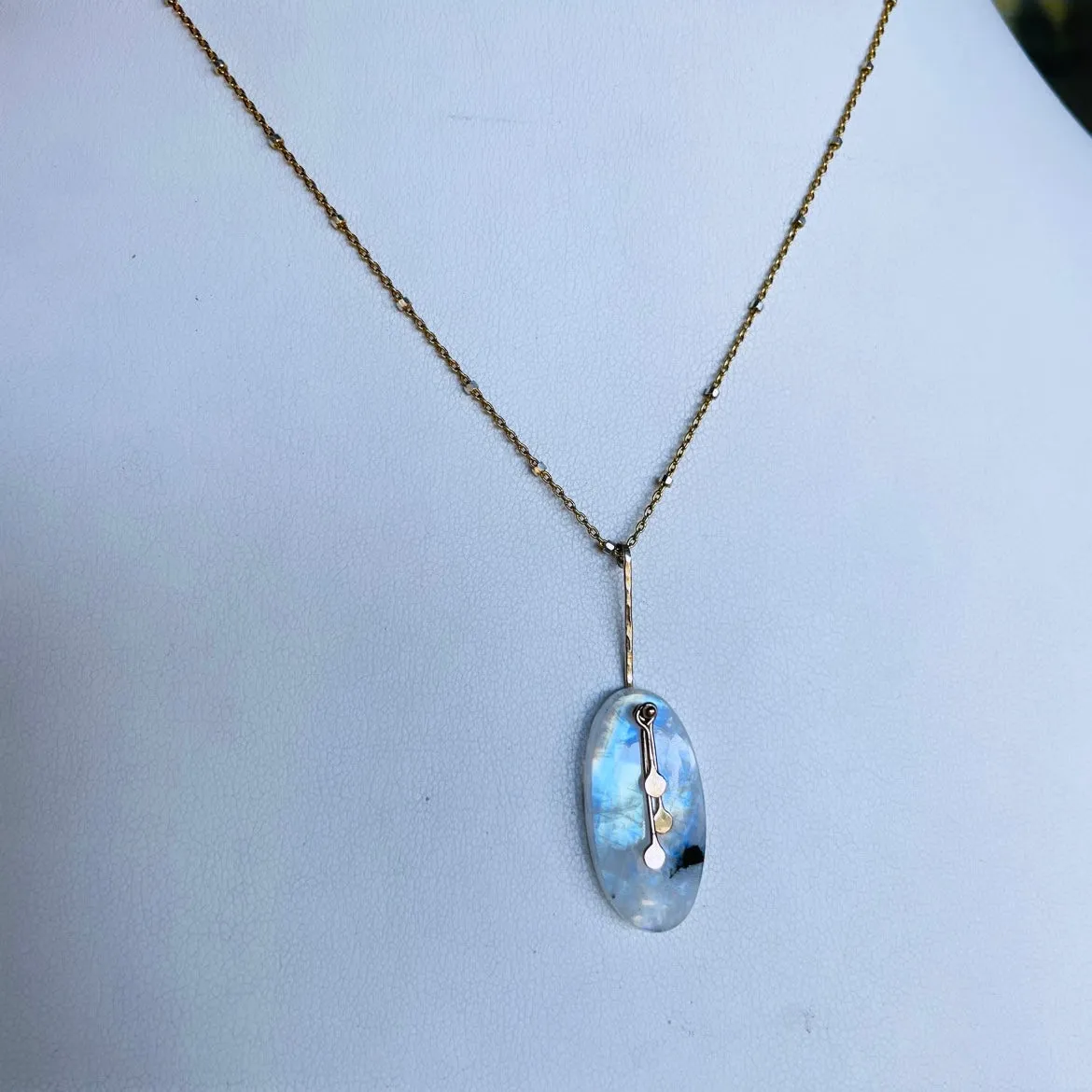 Pendulum Dots Subtle rainbow moonstone necklace