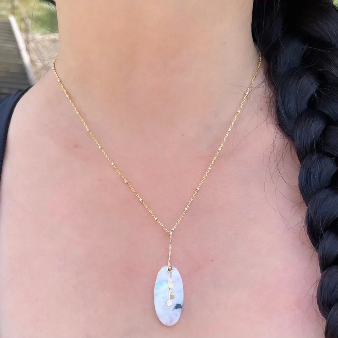 Pendulum Dots Subtle rainbow moonstone necklace