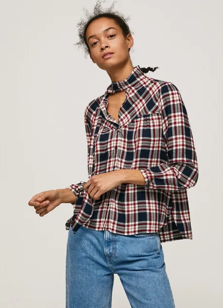 Pepe Jeans Oriana women's checked shirt PL304384 286 burnt red 