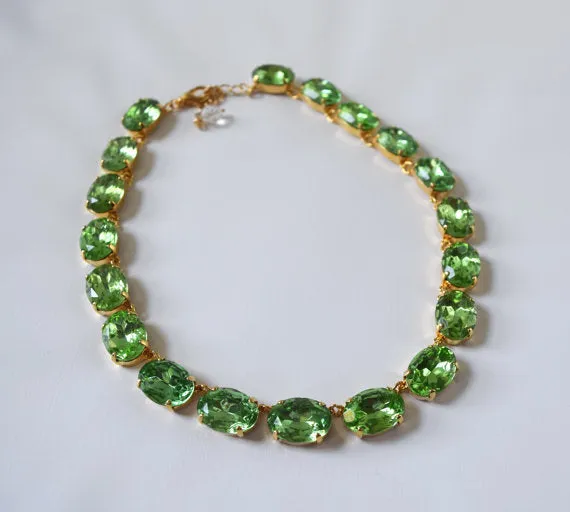 Peridot Green Riviere Necklace - Large Oval