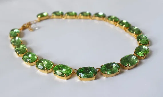 Peridot Green Riviere Necklace - Large Oval