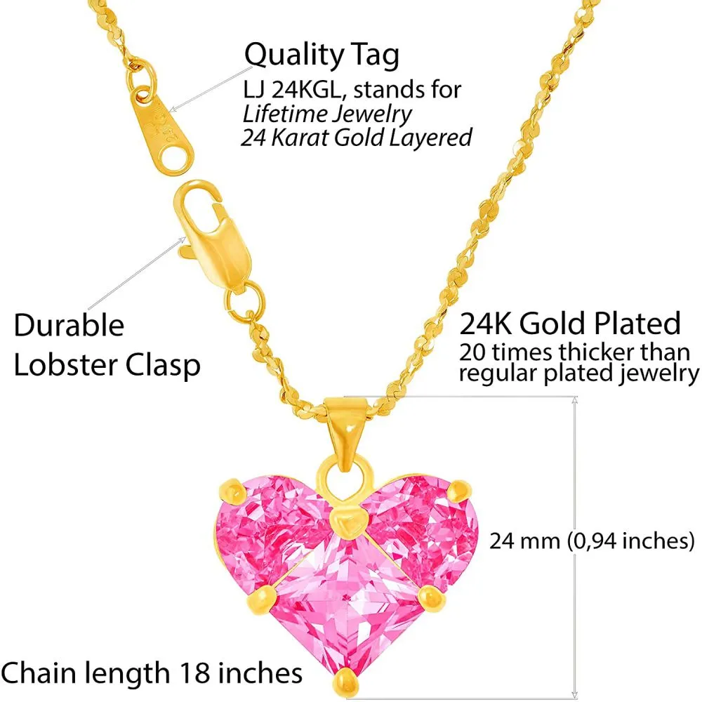 Pink Cubic Zirconia Heart Necklace