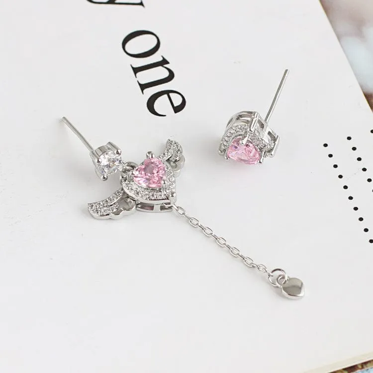 Pink Heart Wings Earrings MK18607