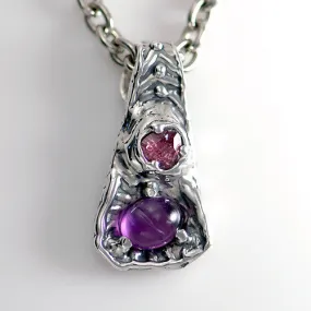 Pink Tourmaline Amethyst Sterling Silver Pendant