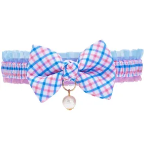 Plaid Bowtie Cat Collar with Pearl