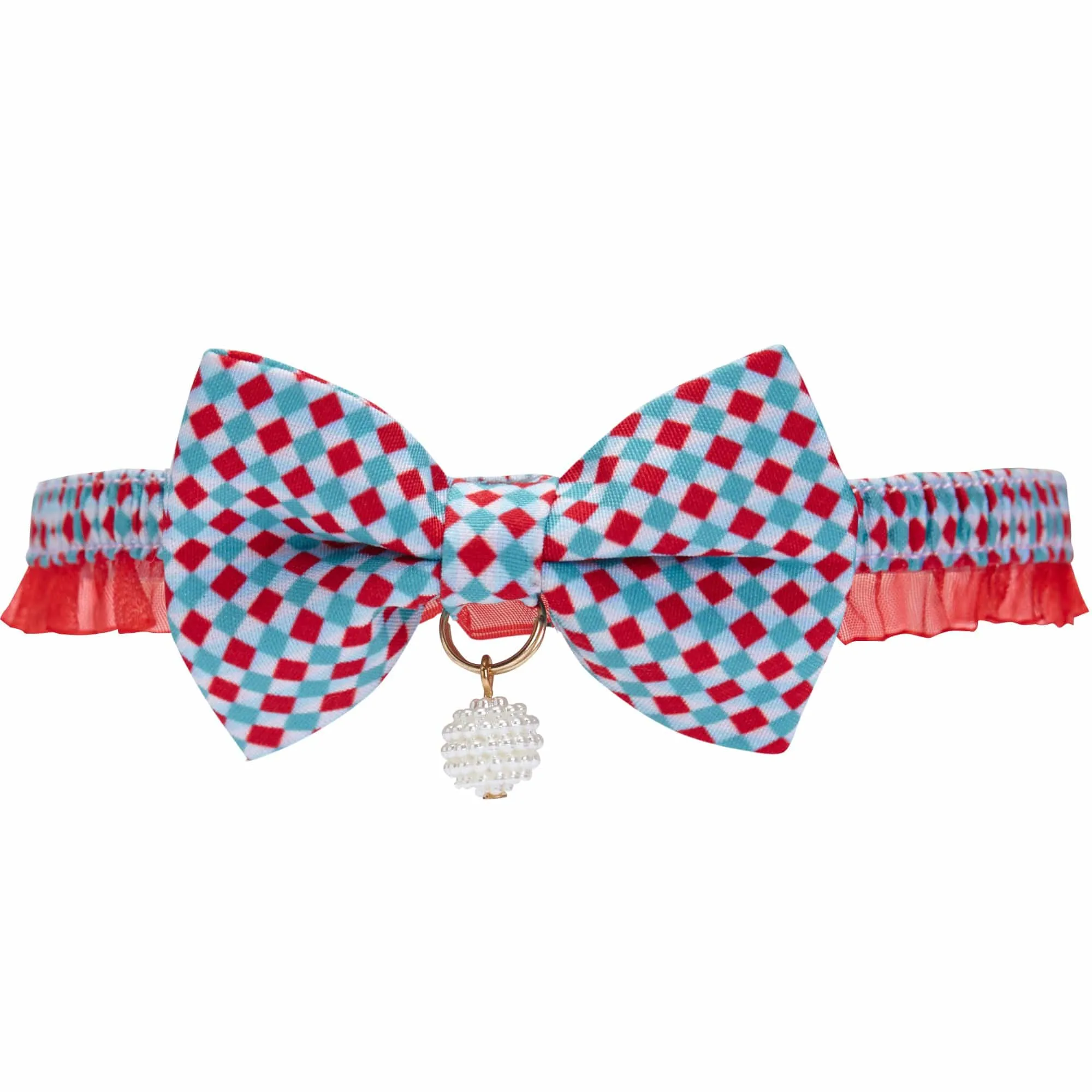 Plaid Bowtie Cat Collar with Pearl