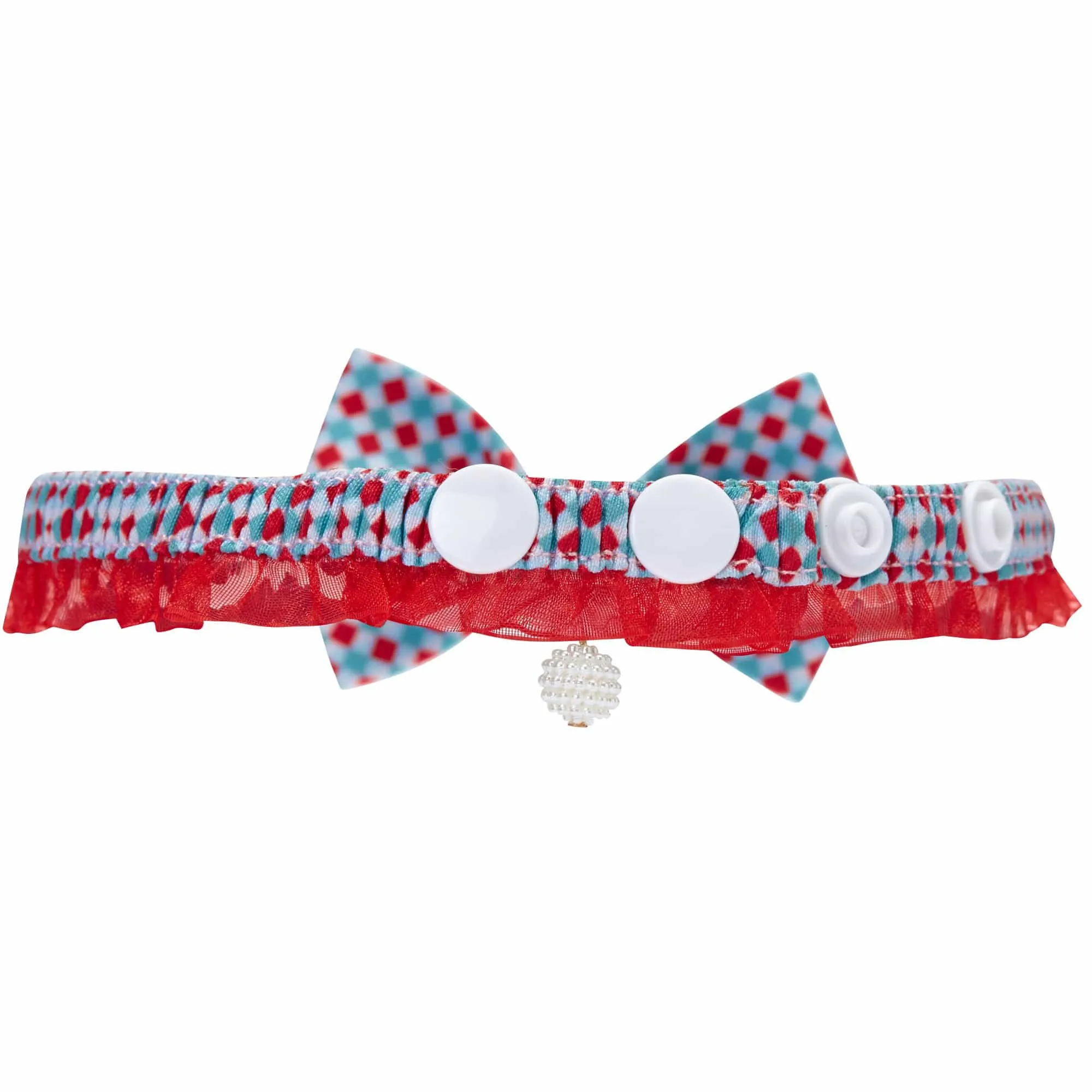 Plaid Bowtie Cat Collar with Pearl