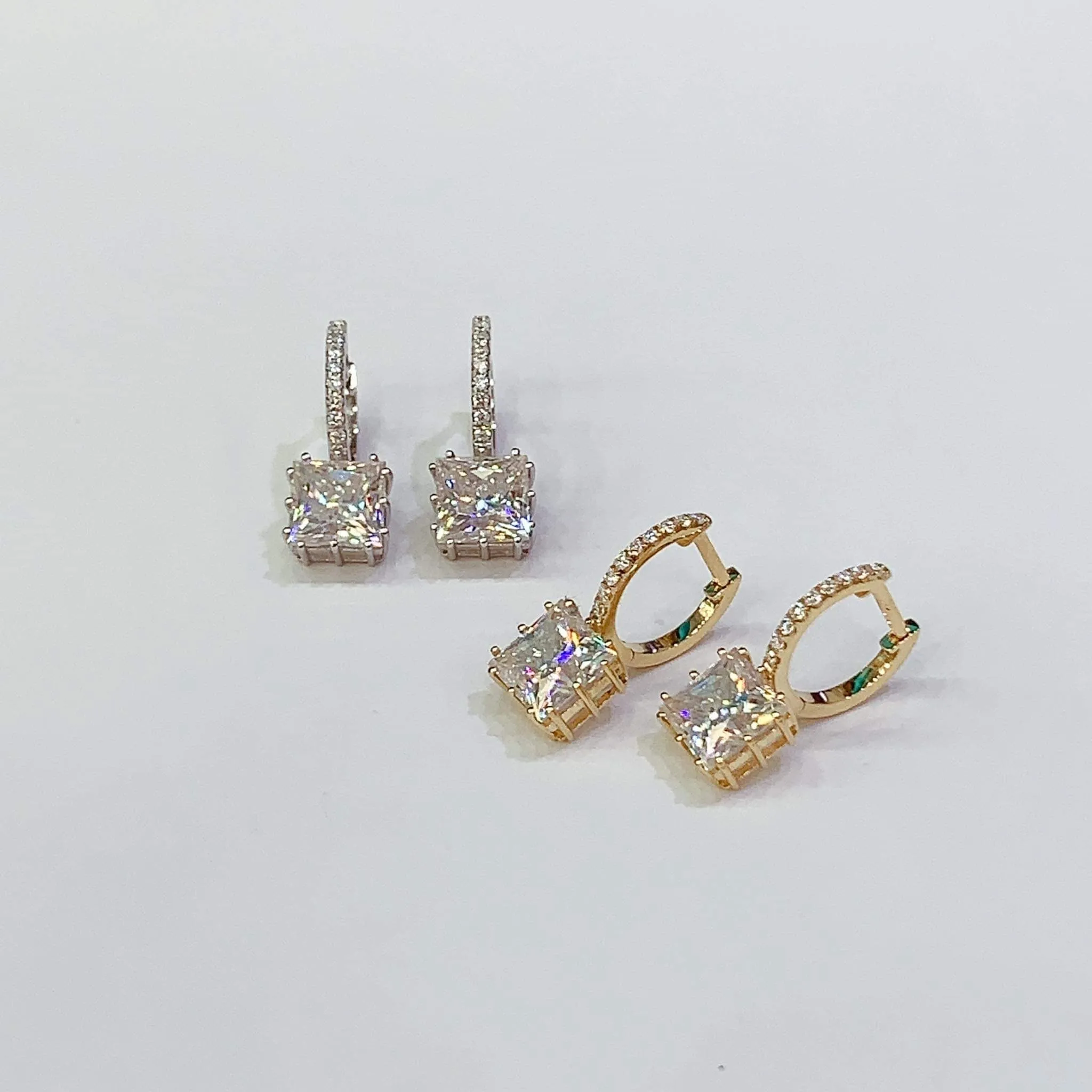 Princess Moissanite Hoop Earrings 18K