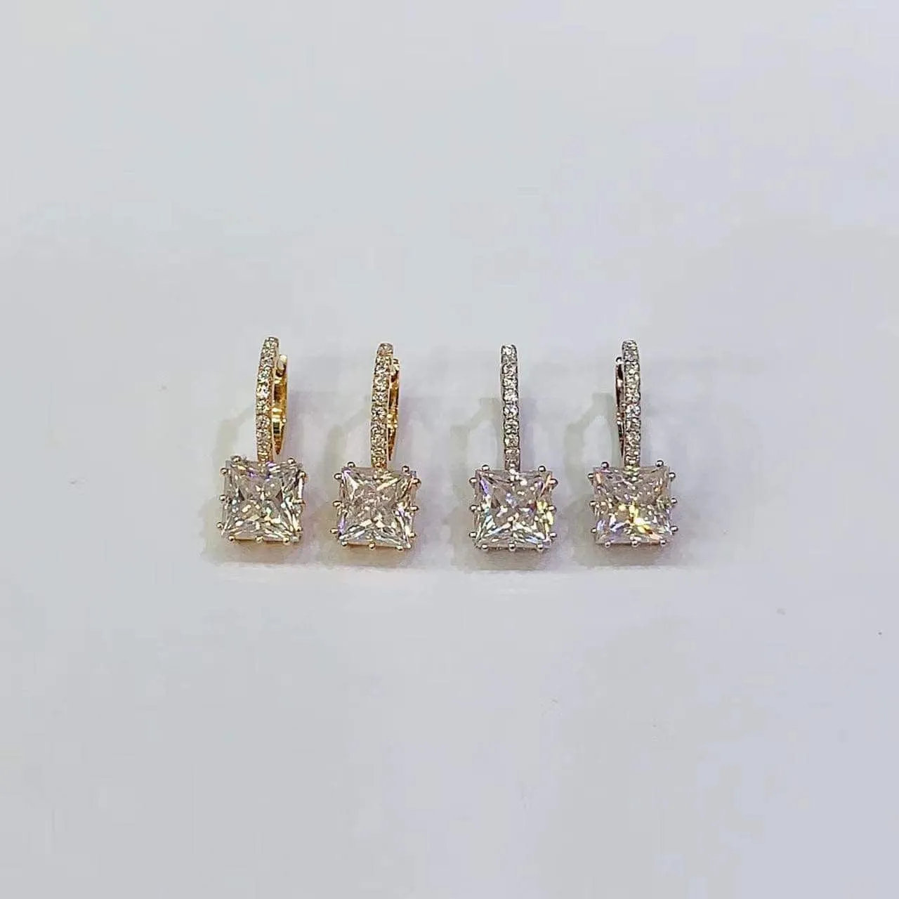 Princess Moissanite Hoop Earrings 18K