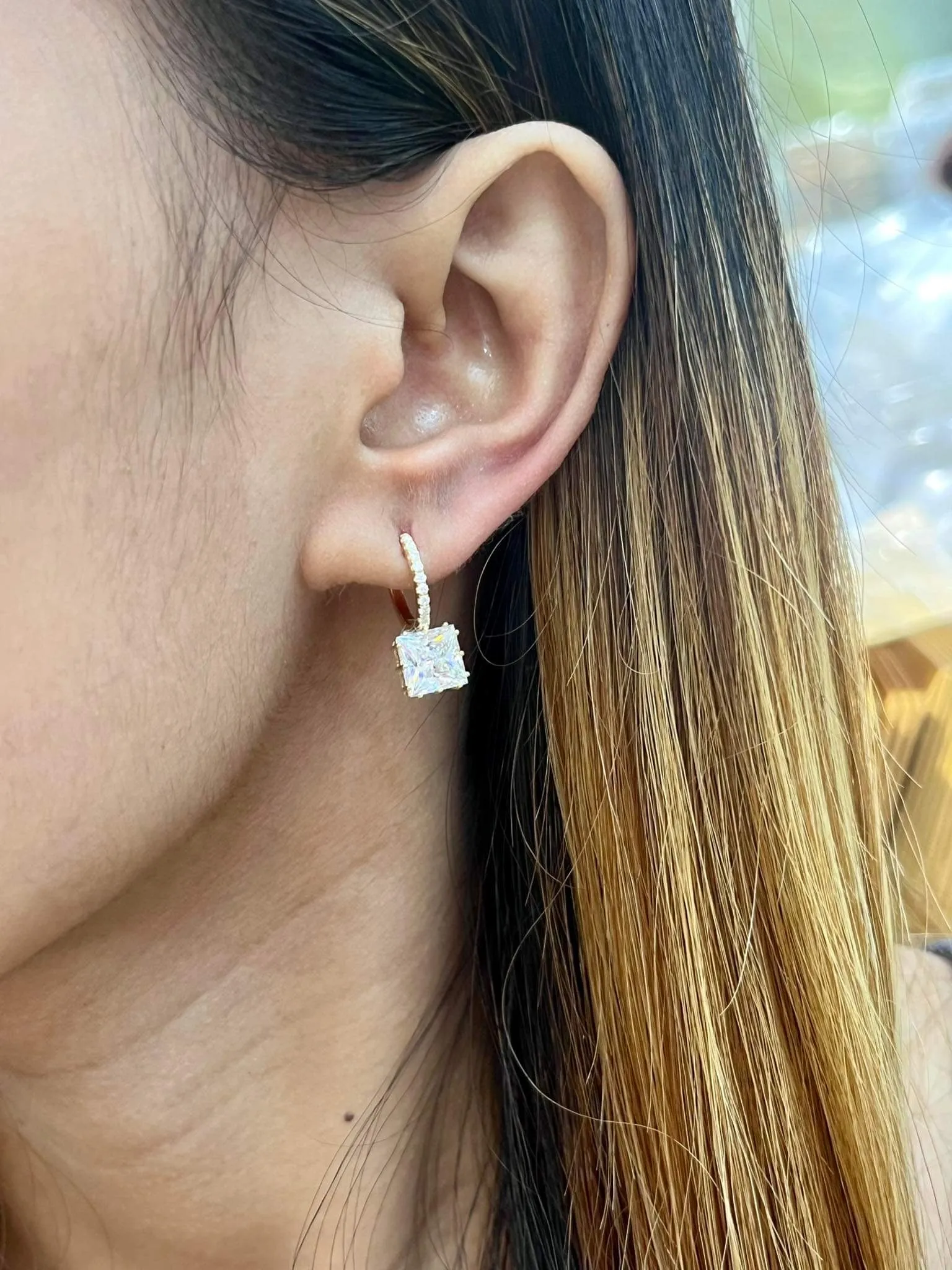 Princess Moissanite Hoop Earrings 18K