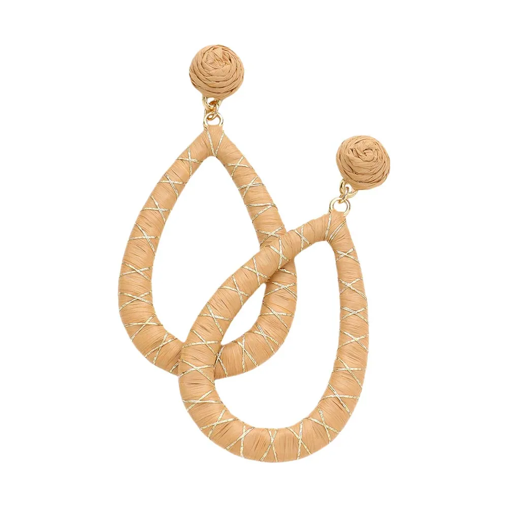 Raffia Wrapped Open Teardrop Dangle Earrings