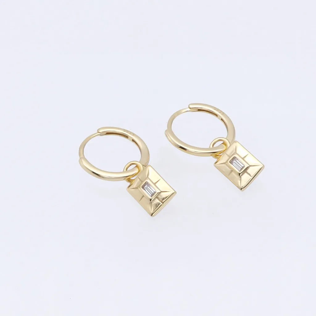 Rectangle Charm Huggie Hoop Earrings - Gold