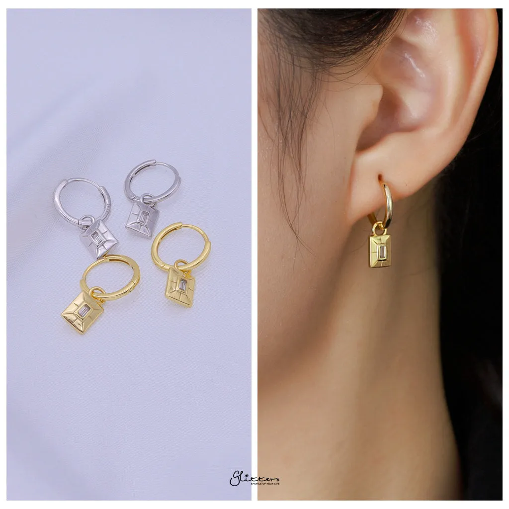 Rectangle Charm Huggie Hoop Earrings - Gold