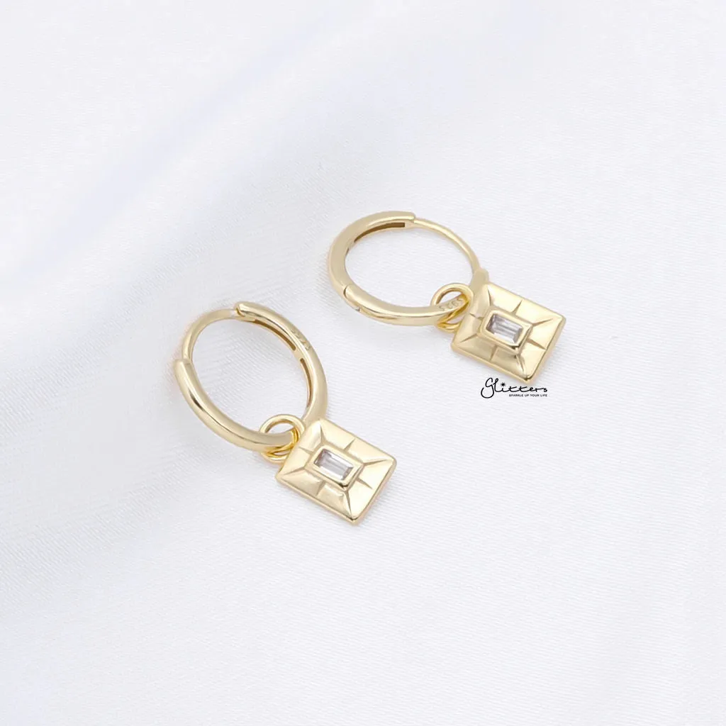 Rectangle Charm Huggie Hoop Earrings - Gold