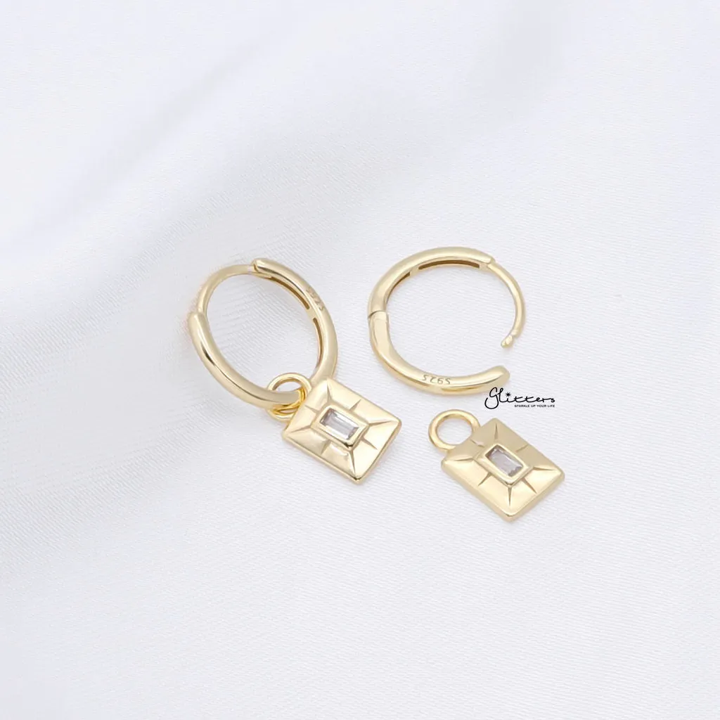 Rectangle Charm Huggie Hoop Earrings - Gold