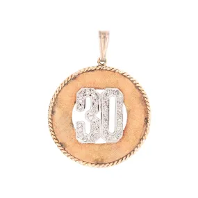 Retro 14k/Platinum   Diamond "30" Charm Pendant