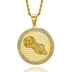 Rhinestone-Studded Microphone Bling Stainless Steel Hip-hop Pendant Necklace