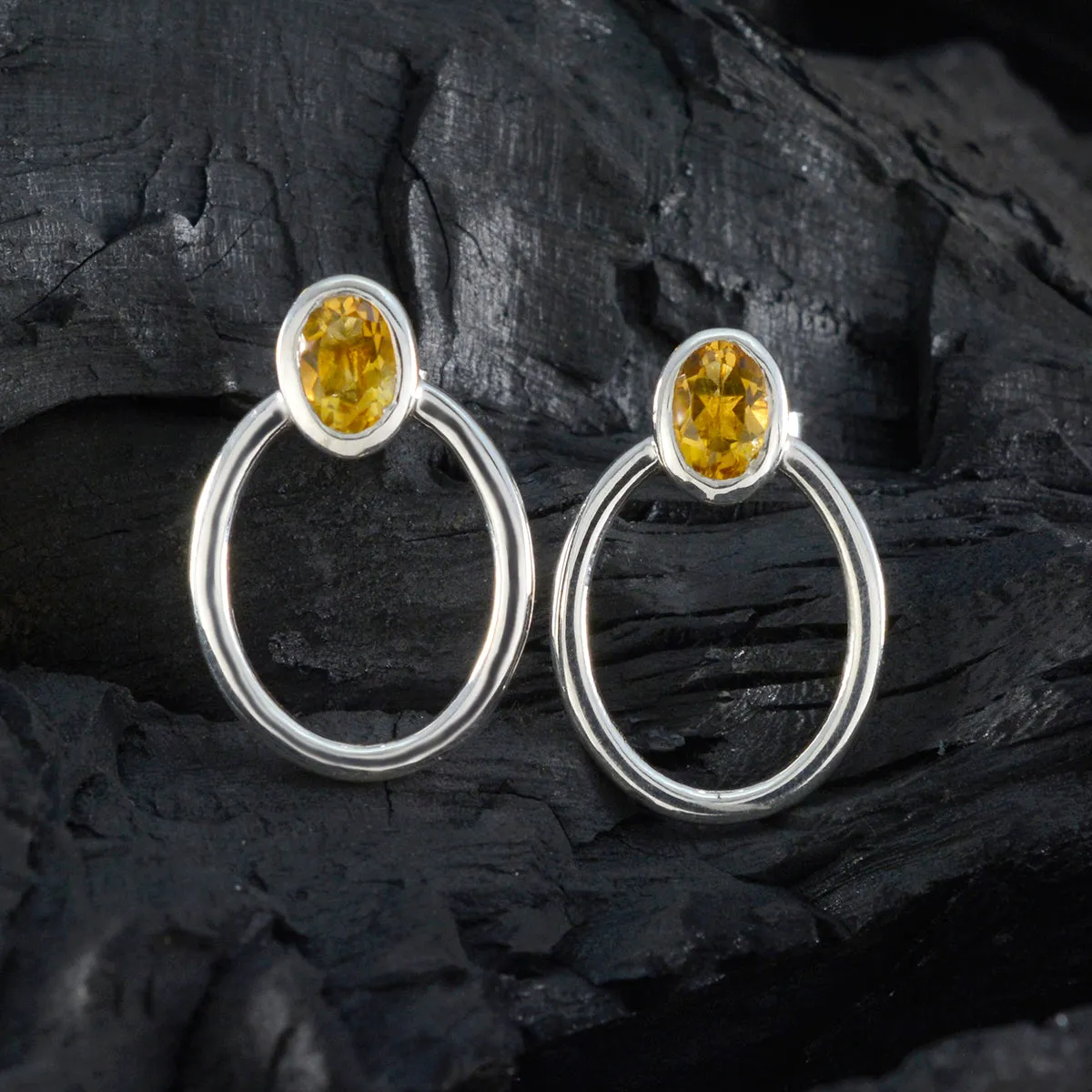 Riyo Beaut 925 Sterling Silver Earring For Women Citrine Earring Bezel Setting Yellow Earring Stud Earring