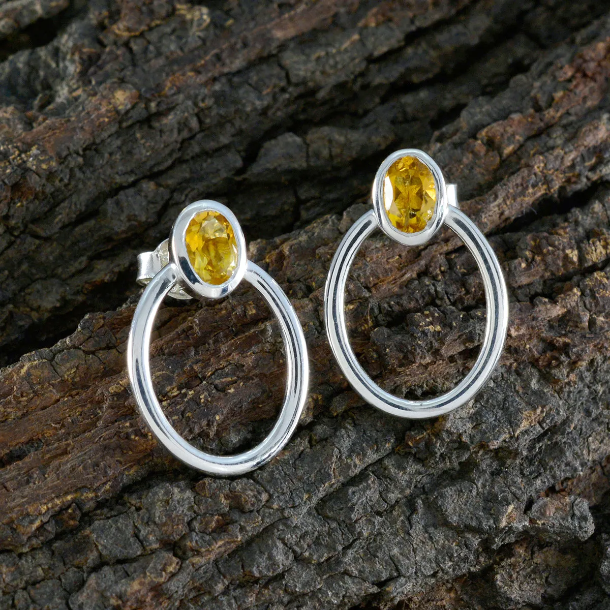 Riyo Beaut 925 Sterling Silver Earring For Women Citrine Earring Bezel Setting Yellow Earring Stud Earring