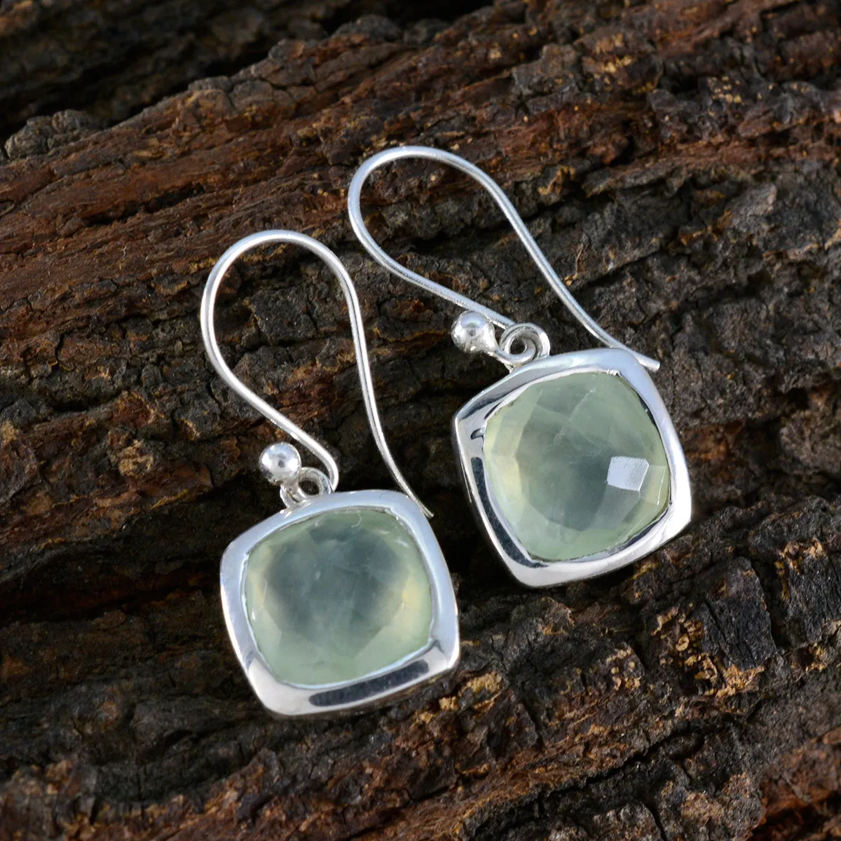 Riyo Bonny 925 Sterling Silver Earring For Femme Prehnite Earring Bezel Setting Green Earring Dangle Earring