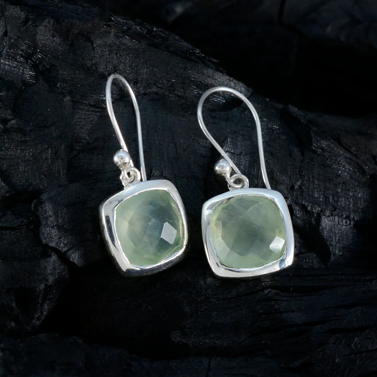 Riyo Bonny 925 Sterling Silver Earring For Femme Prehnite Earring Bezel Setting Green Earring Dangle Earring