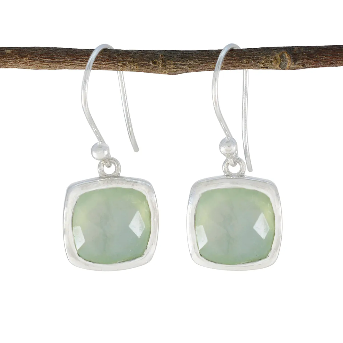 Riyo Bonny 925 Sterling Silver Earring For Femme Prehnite Earring Bezel Setting Green Earring Dangle Earring