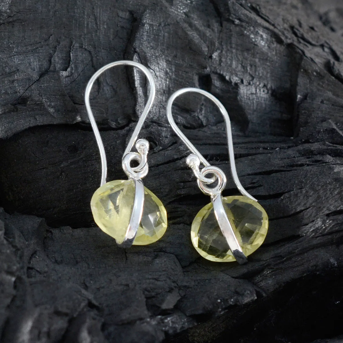 Riyo Fit 925 Sterling Silver Earring For Wife Lemon Quartz Earring Bezel Setting Yellow Earring Dangle Earring