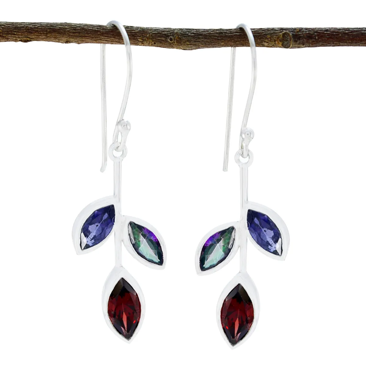 Riyo Genuine Gems pear Faceted Multi Multi Stone Silver Earring teacher's day gift