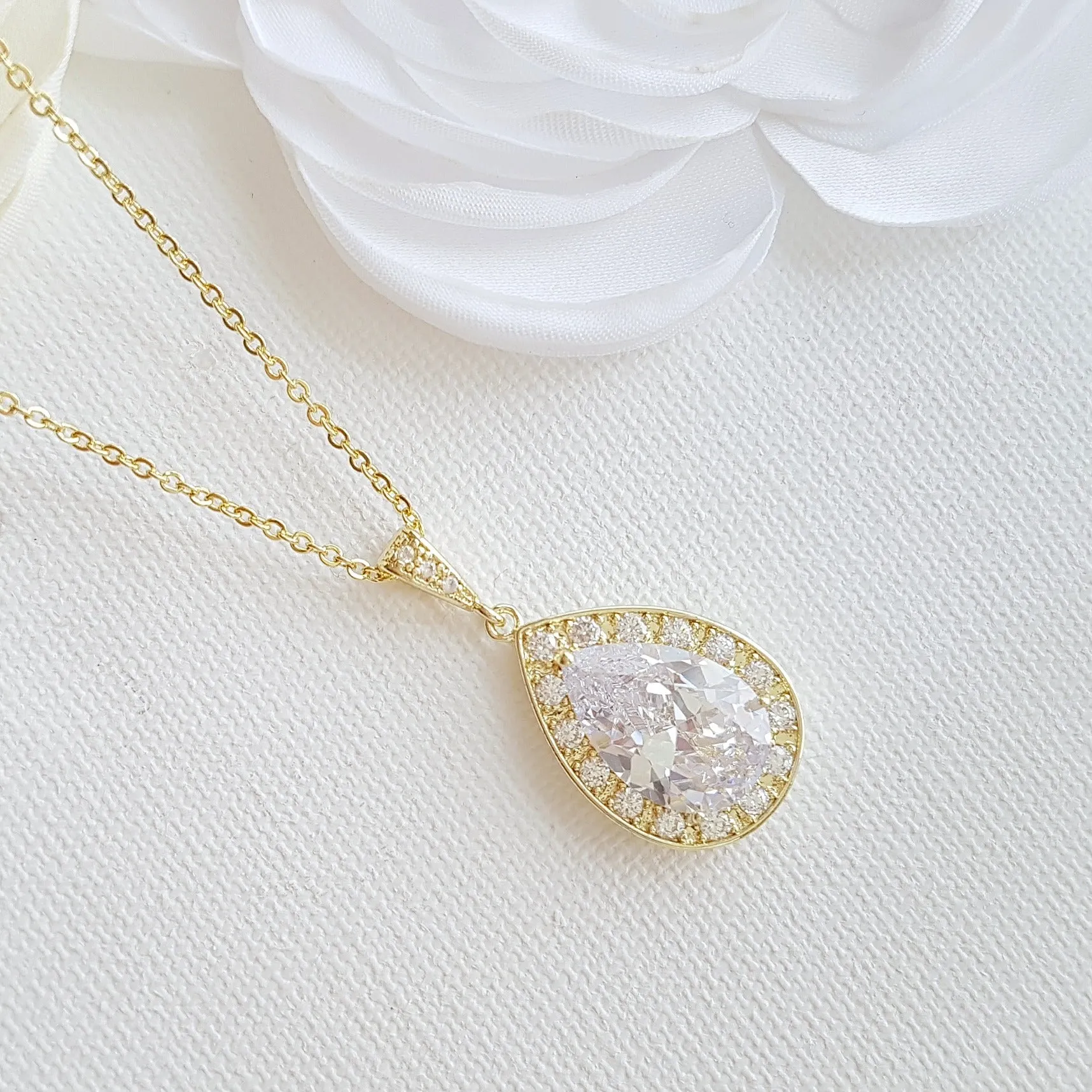 Rose Gold Teardrop Pendant Necklace for Brides & Bridesmaids-Evelyn