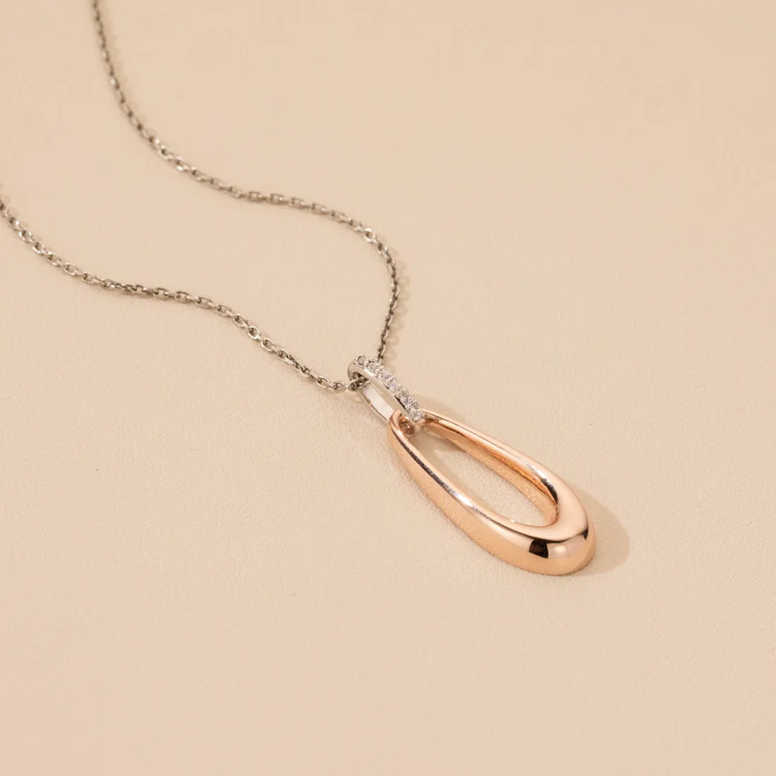 Rose-Tone Sterling Silver Organic Open Teardrop Pendant