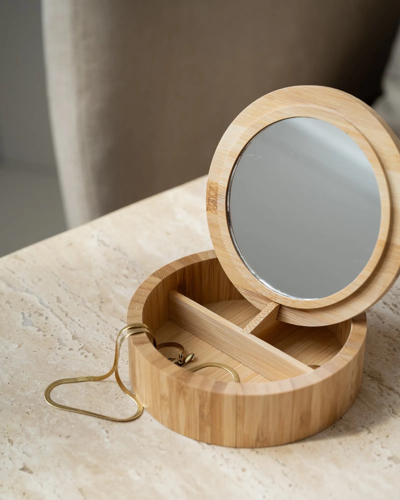 Round Bamboo Jewelry Box