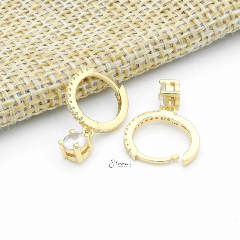 Round CZ Charm Huggie Hoop Earrings - Gold