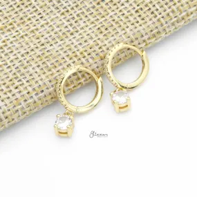 Round CZ Charm Huggie Hoop Earrings - Gold