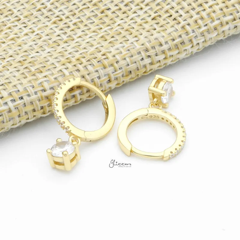 Round CZ Charm Huggie Hoop Earrings - Gold