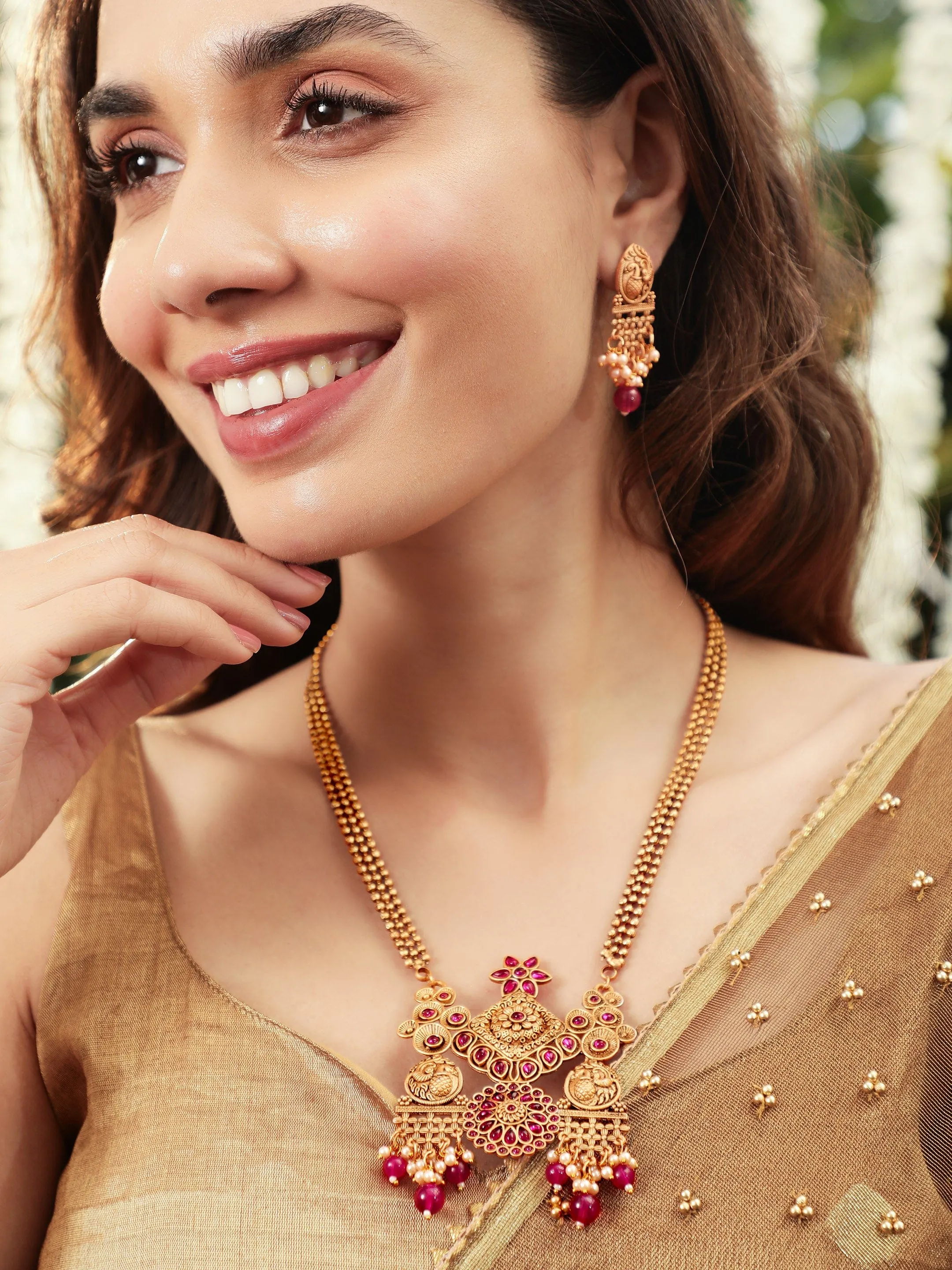 Rubans 22K Gold-Plated Kundan Studded Jewellery Set