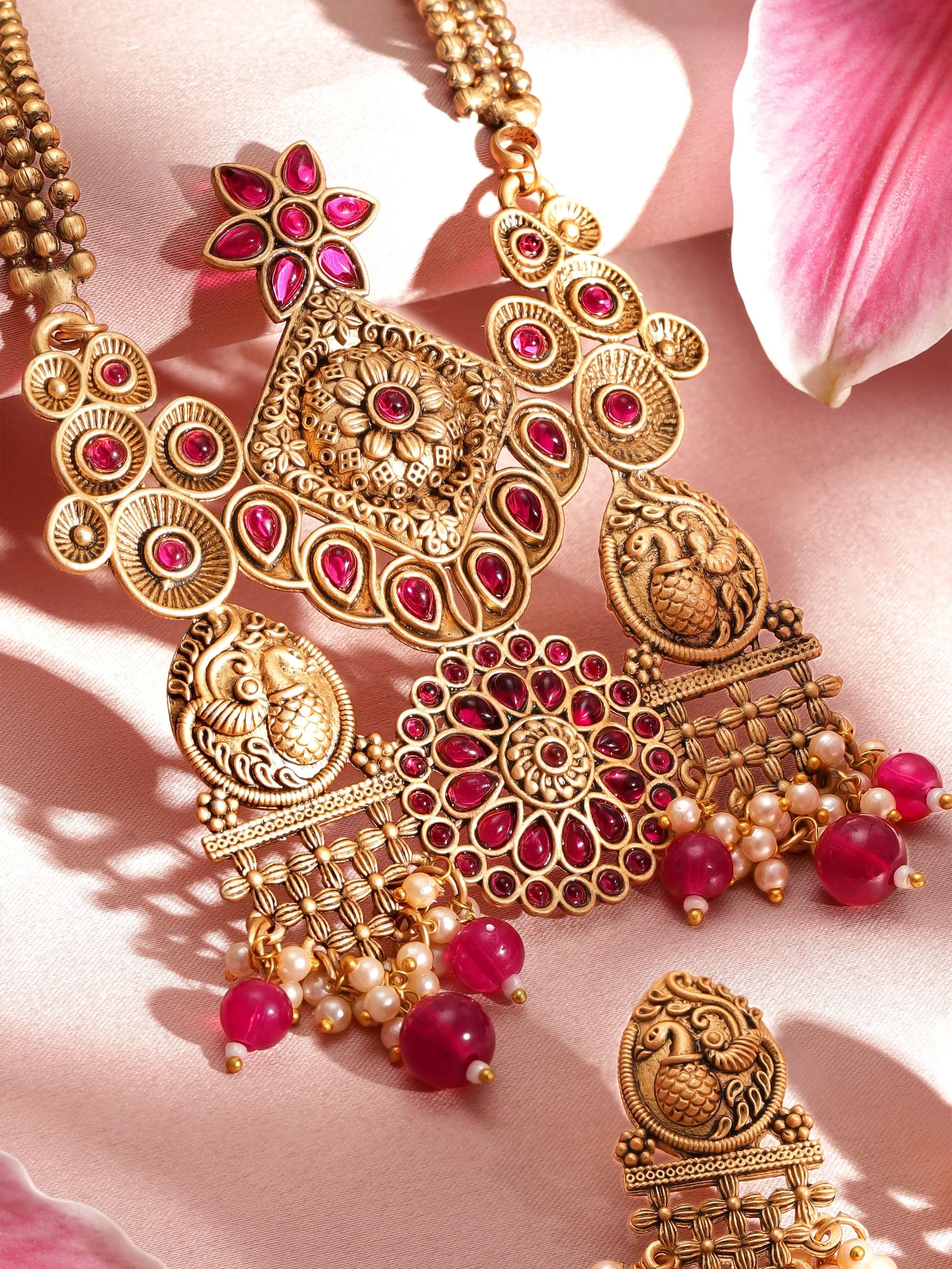 Rubans 22K Gold-Plated Kundan Studded Jewellery Set