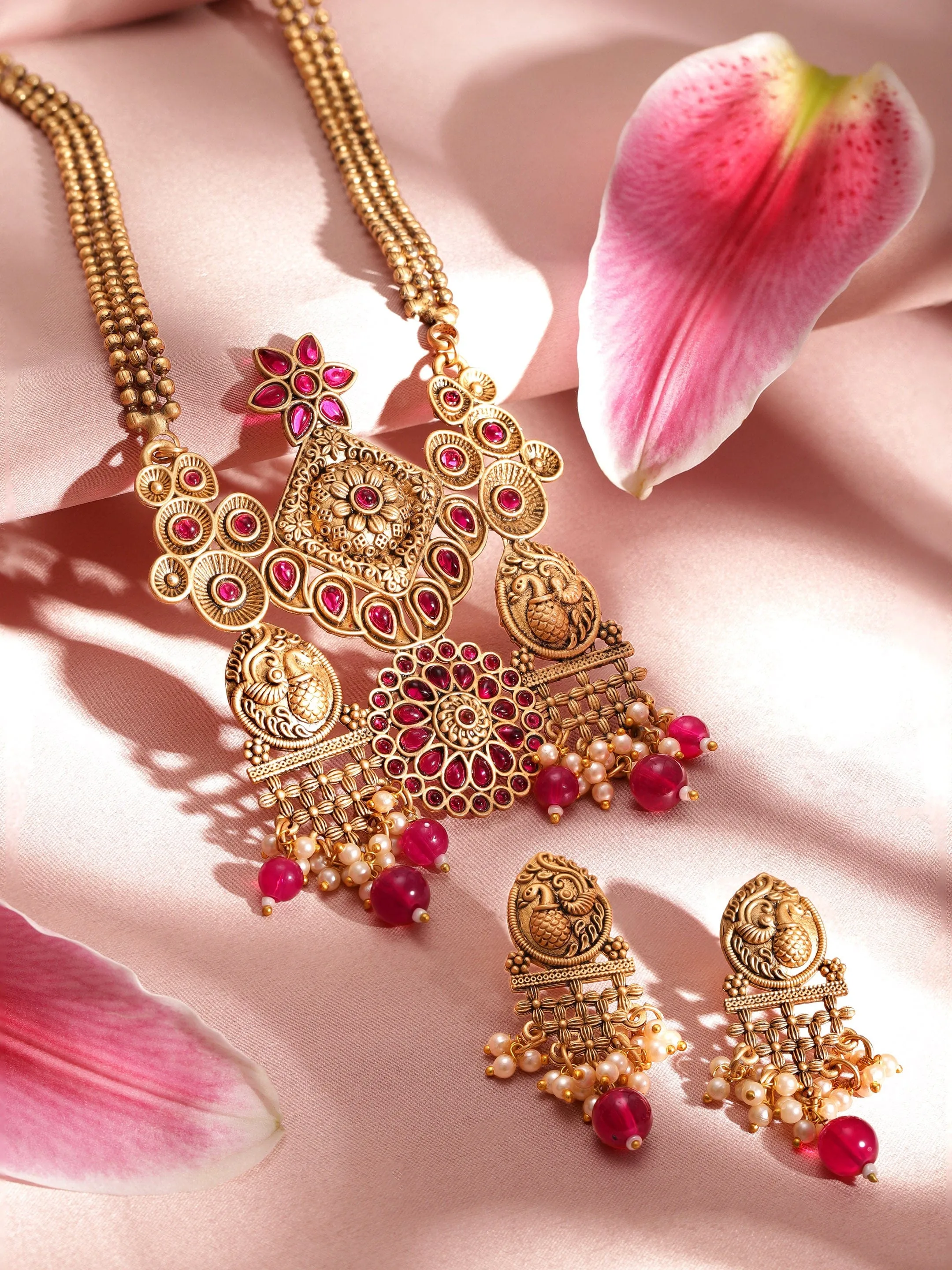 Rubans 22K Gold-Plated Kundan Studded Jewellery Set