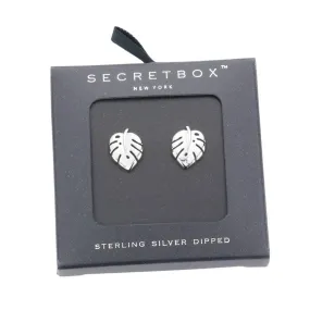 Secret Box Sterling Silver Dipped Leaf Stud Earrings