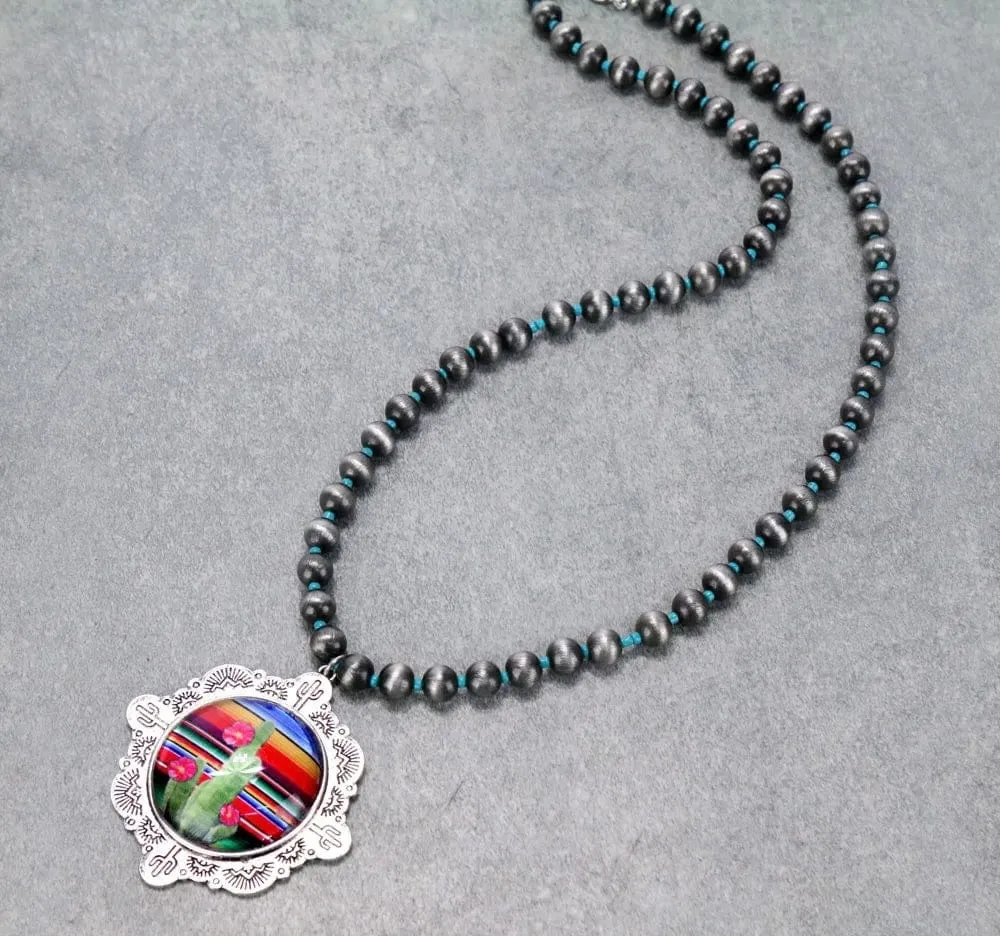 Serape cactus glass bubble Navajo NECKLACE