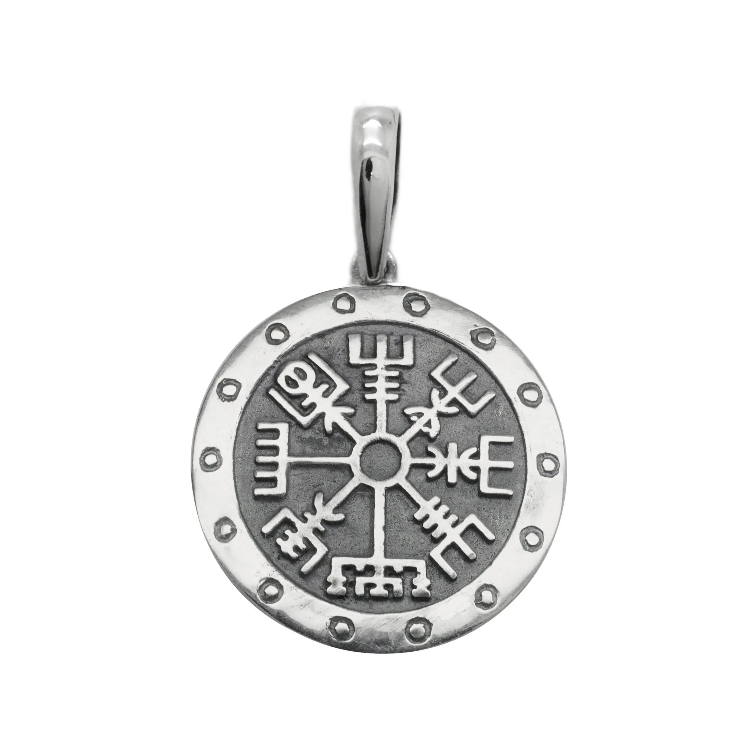 Shield The Helm of Awe, Vegvisir, Runic Circle, Viking Runic Compass, Pendant Sterling Silver