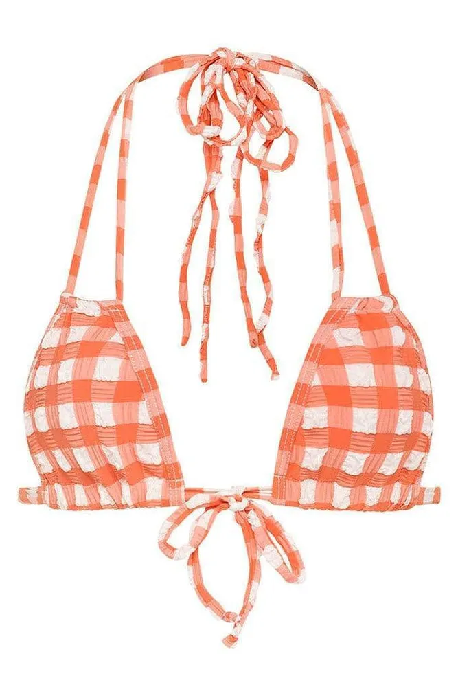 Shrimp Gingham Euro Bow Bikini Top