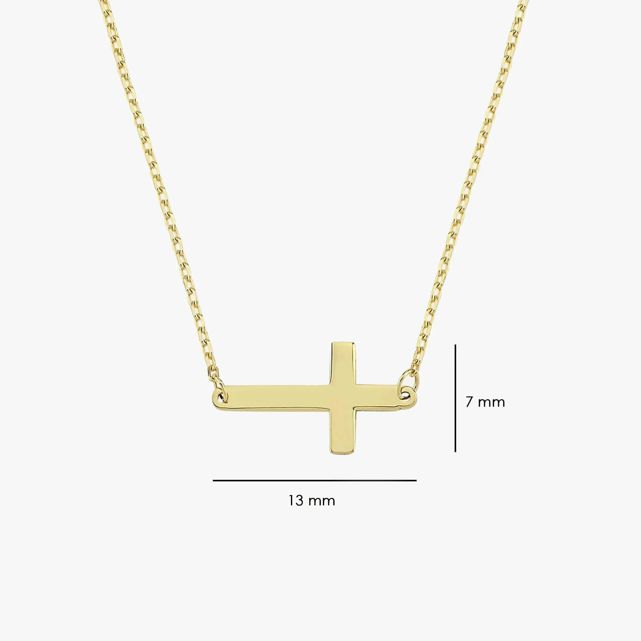 Sideways Cross Necklace | 14K Solid Gold