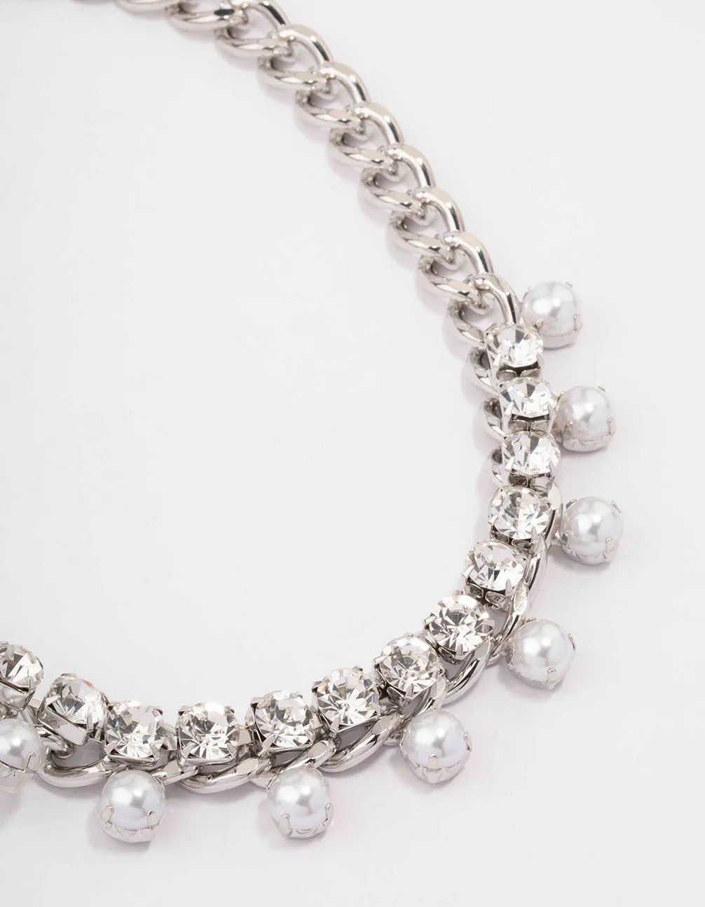 Silver Chunky Diamante & Pearl Choker