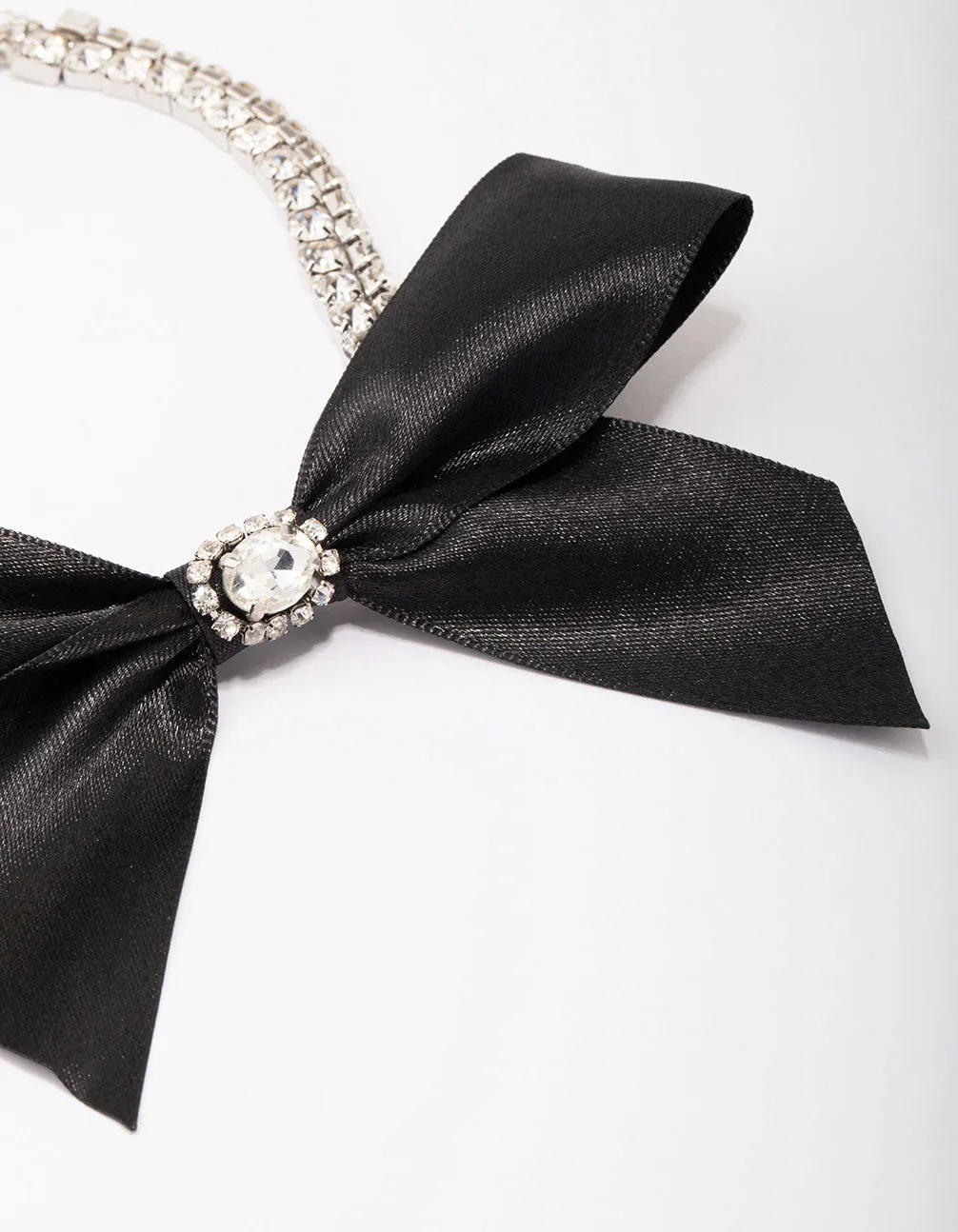 Silver Fabric Bow Choker Necklace