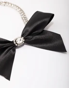 Silver Fabric Bow Choker Necklace