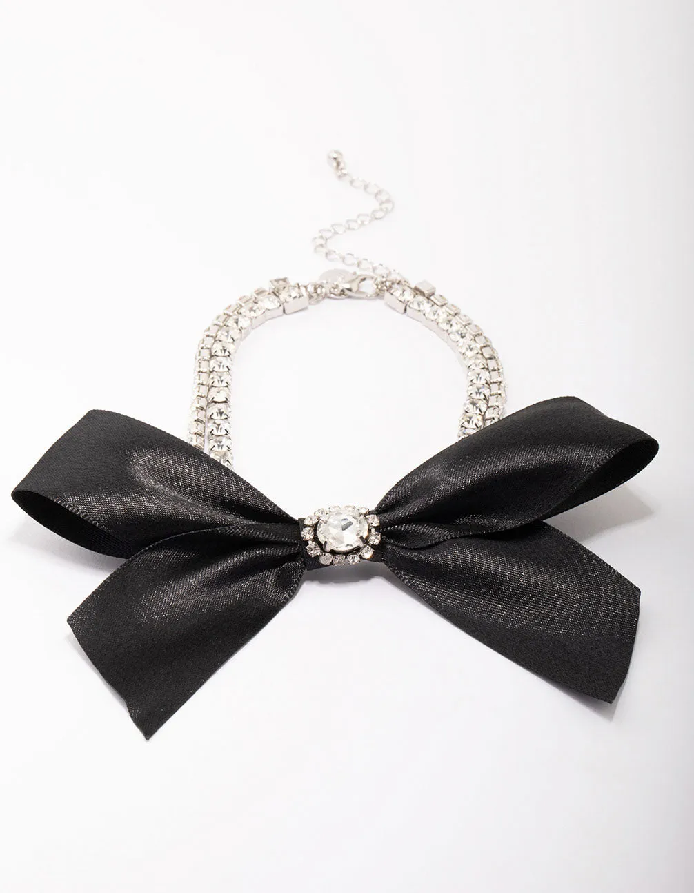 Silver Fabric Bow Choker Necklace