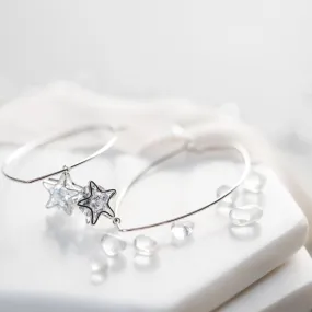 Silver Star Earrings ~ Dangle Hoop Sparkly Stars