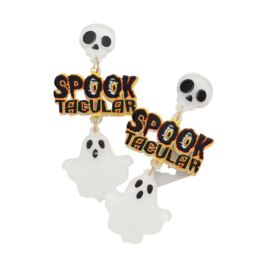 Spooktacular Glittered Resin Skull Ghost Link Earrings